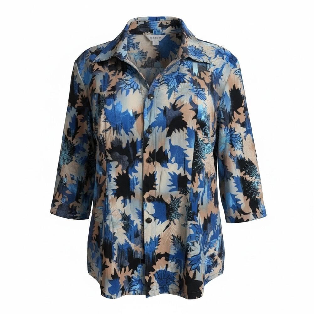 VTG 90s Velvet Burnout Blouse Small Blue Floral Sheer Boho Whimsigoth Glam Top